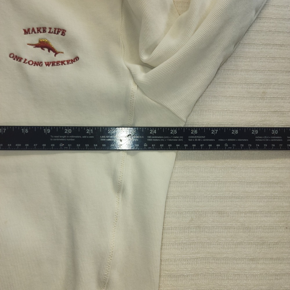 Tommy Bahama Mens XL Cream Quarter Zip Sweatshirt Make Life One Long Weekend - Picture 7 of 9